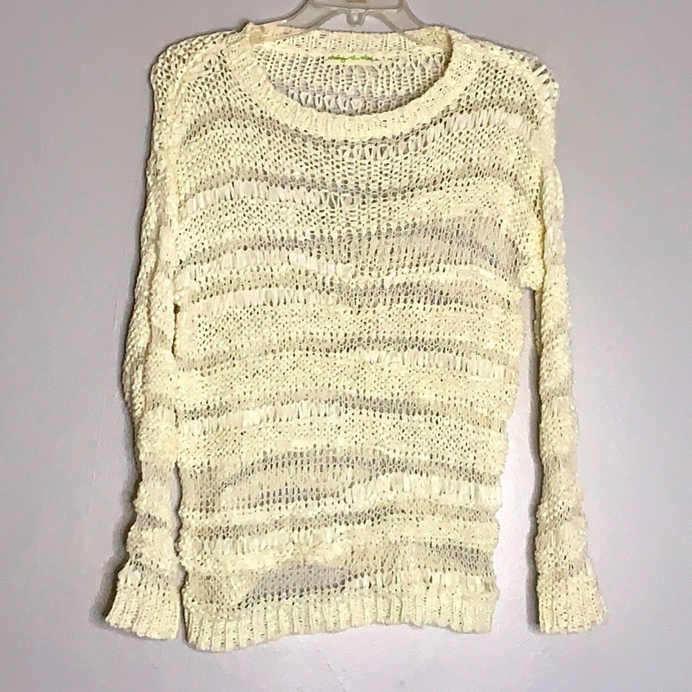 Staring at stars open hole weave pullover bone white top small